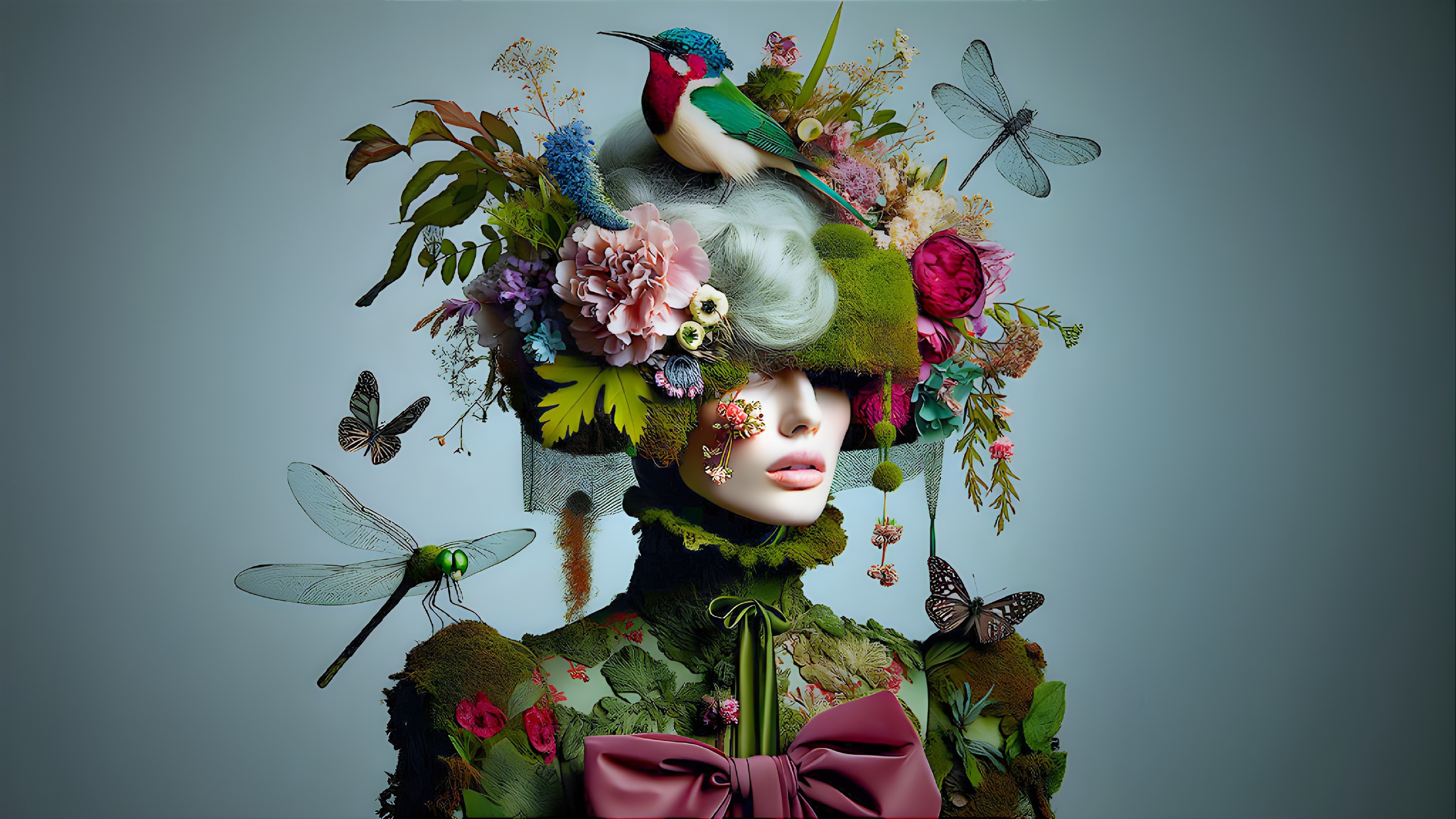Whimsical Mannequin with Floral and Fauna Design