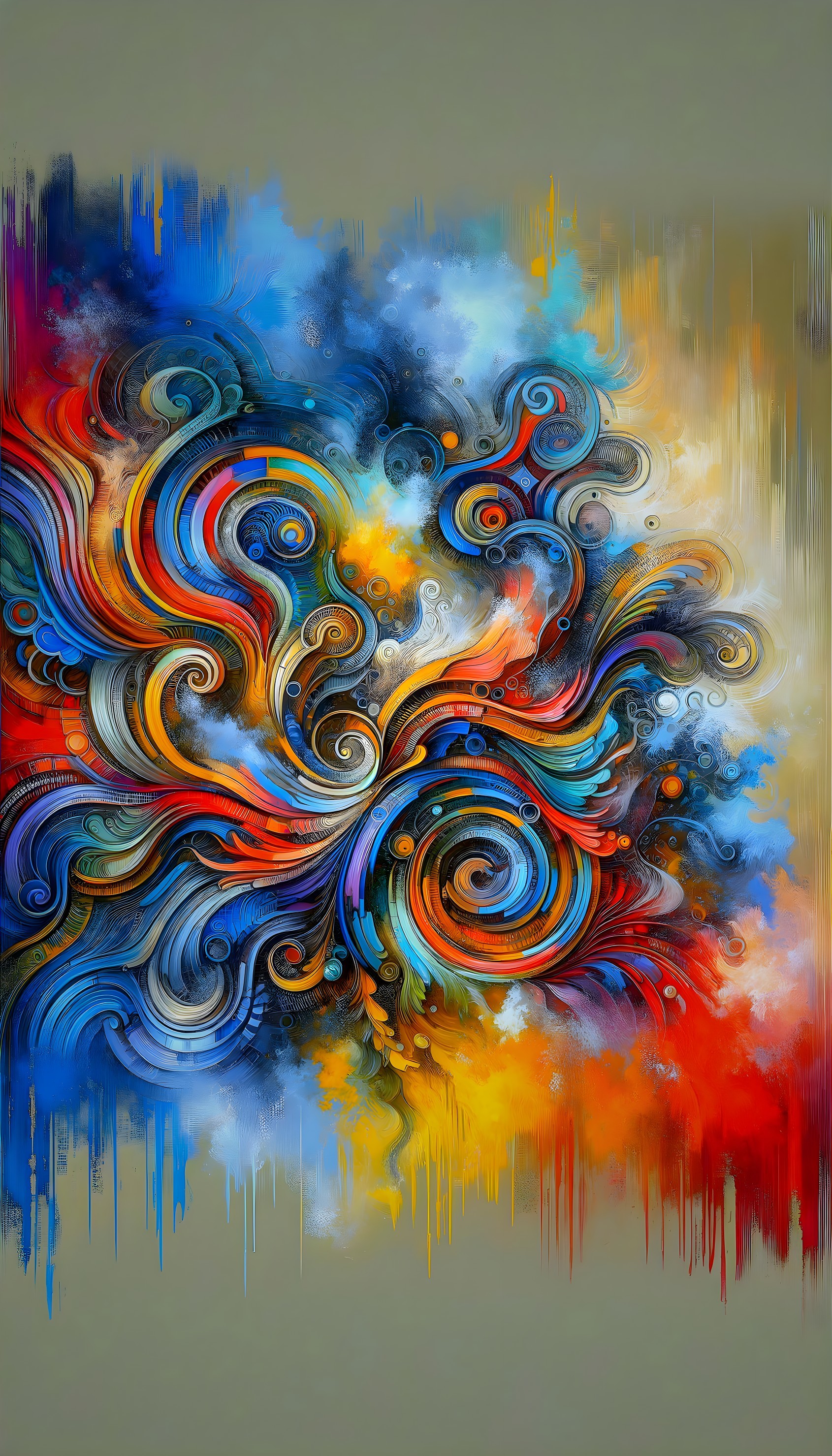 Energetic Colorful Swirls on Grey Canvas