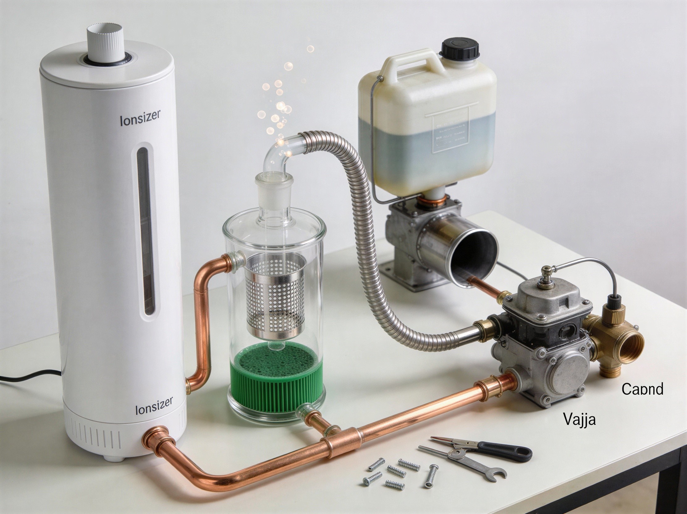 White Table Setup with Humidifier and Pump System