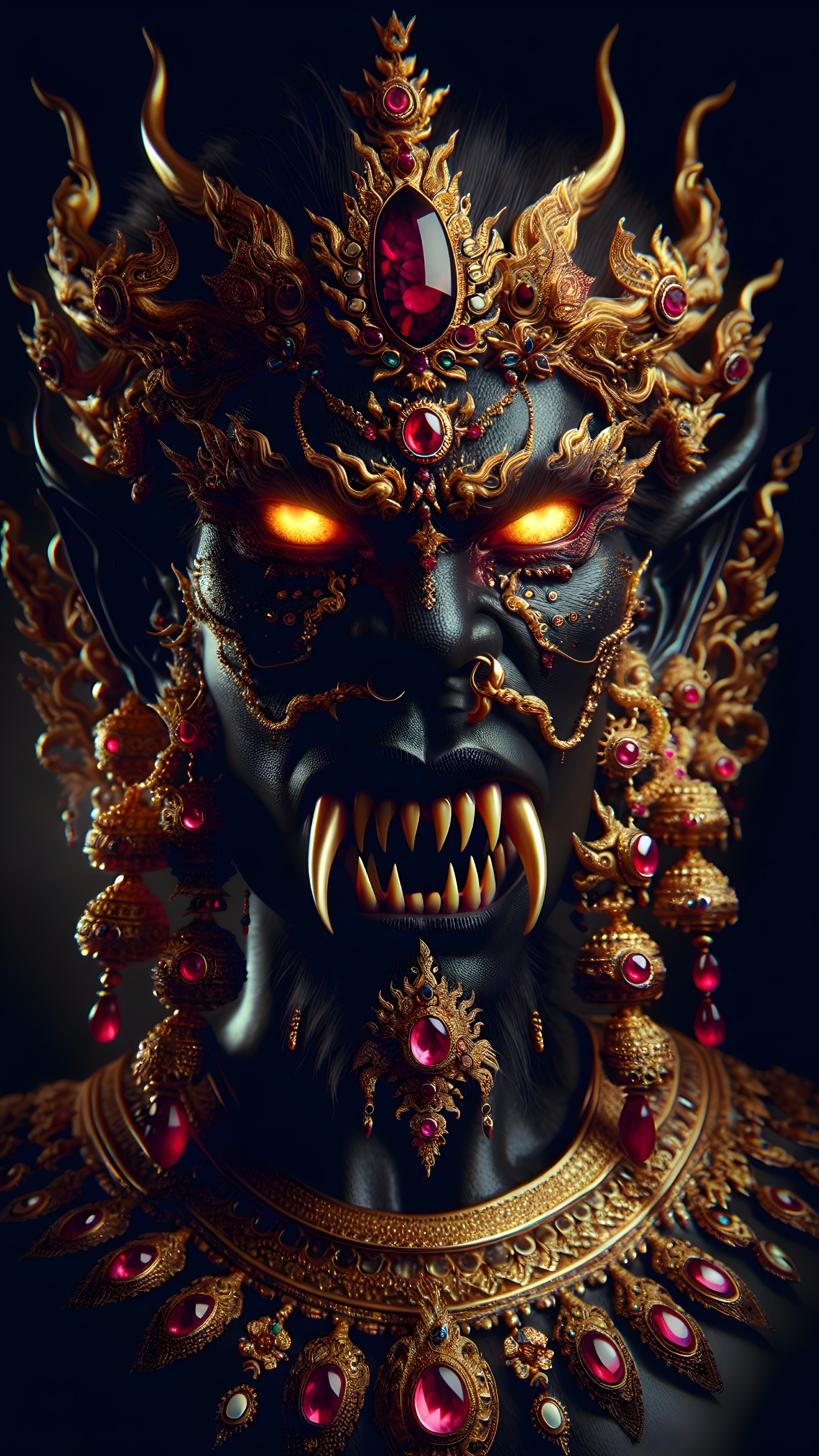 Mythical Creature with Gold Jewelry and Red Gemstones