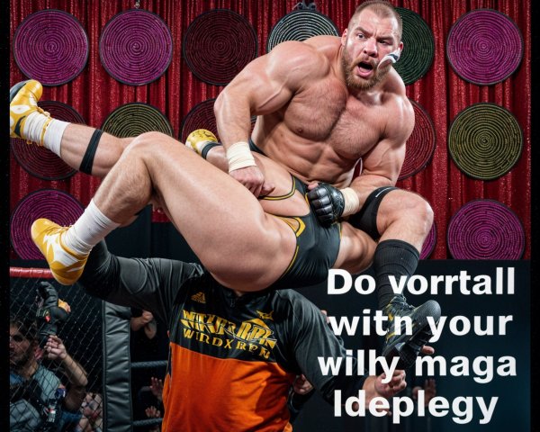 Muscular Wrestler Mid-Slam in Vibrant Backdrop