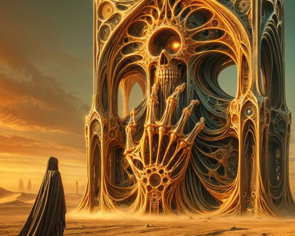 Surreal Desert Landscape with Intricate Structure
