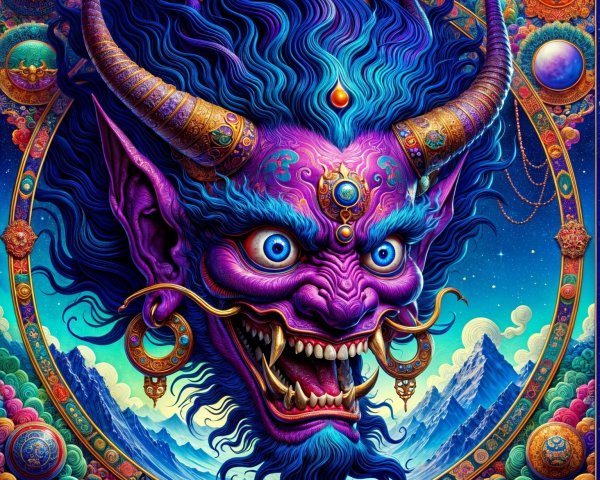 Mythical Creature with Vibrant Colors and Cosmic Background