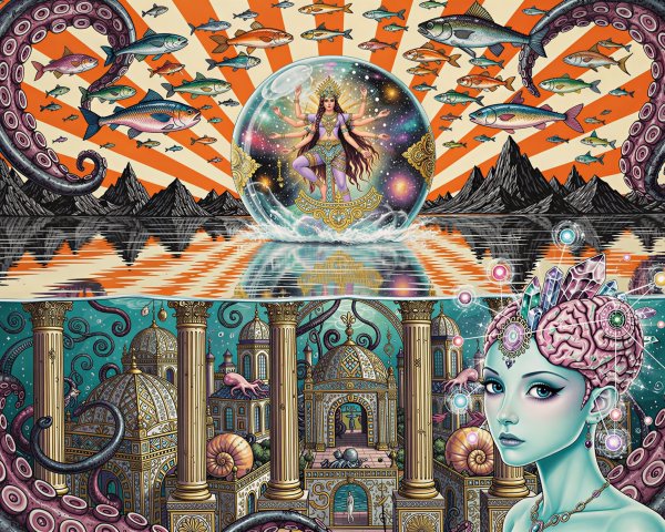 Psychedelic Digital Painting of Underwater Cityscape