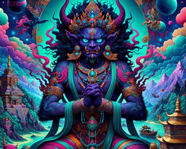 Vibrant Mystical Figure in Meditative Posture