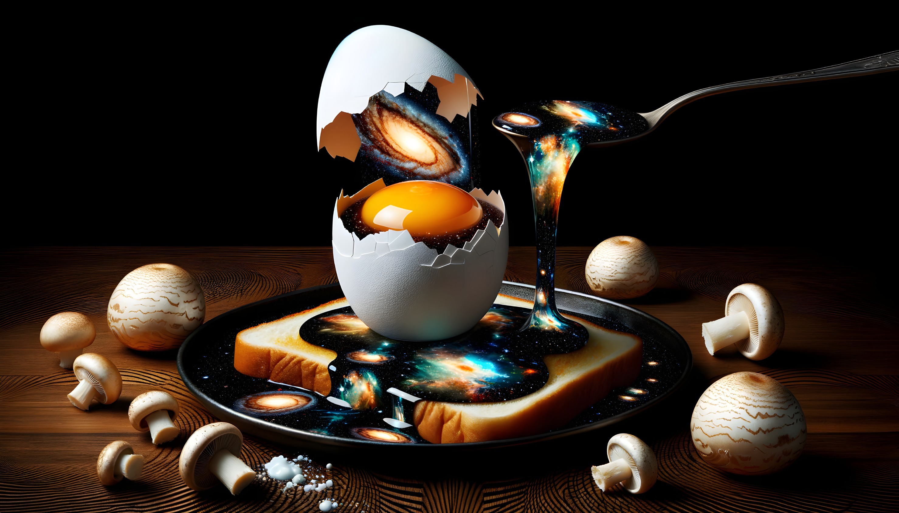 Cracked Egg Revealing a Swirling Galaxy Scene