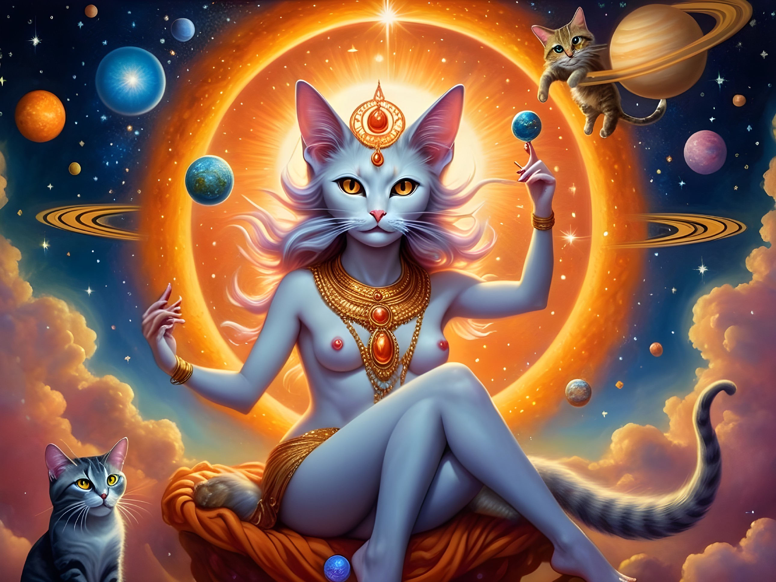 Majestic Feline in Cosmic Celestial Setting