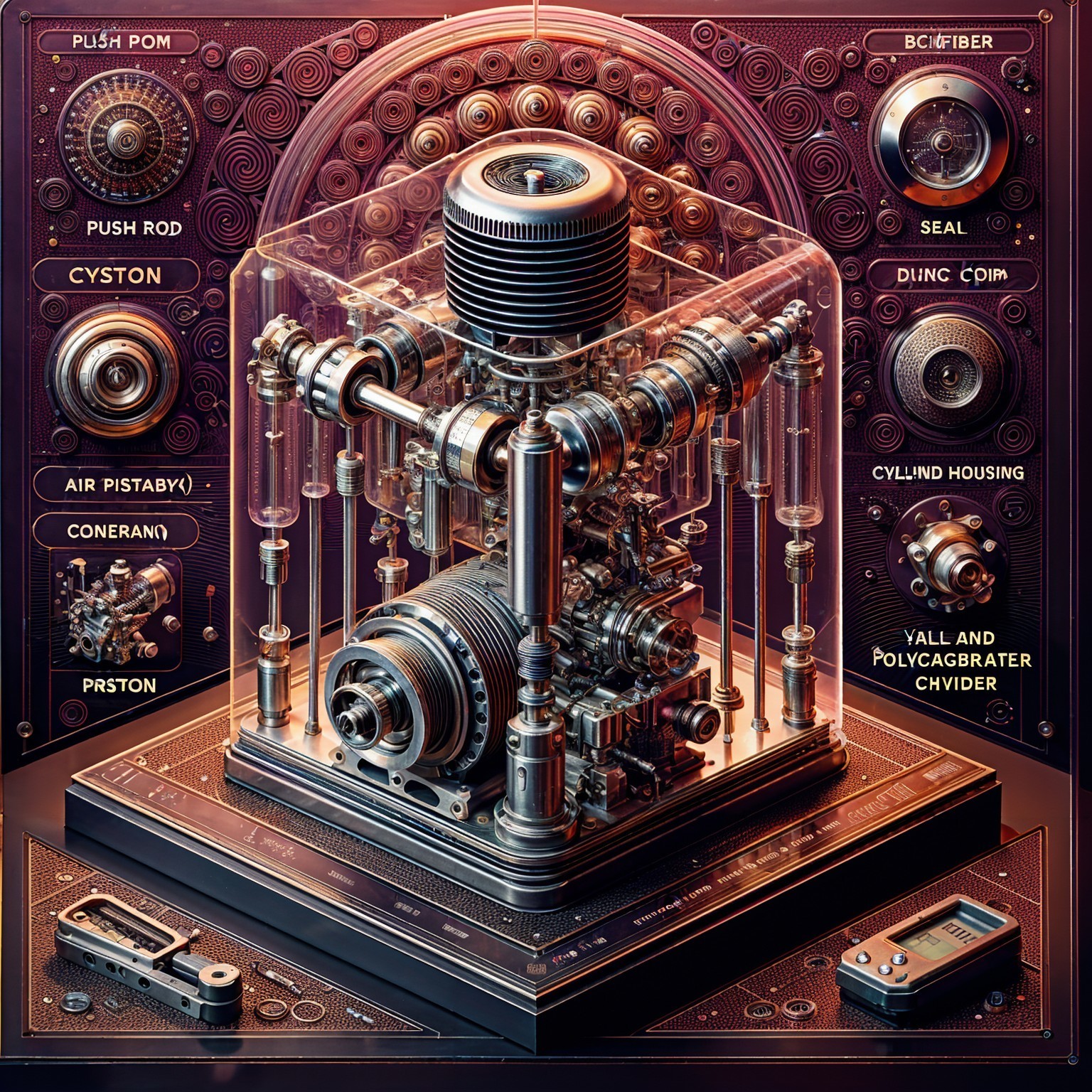 Detailed Steampunk Mechanical Assembly with Labels