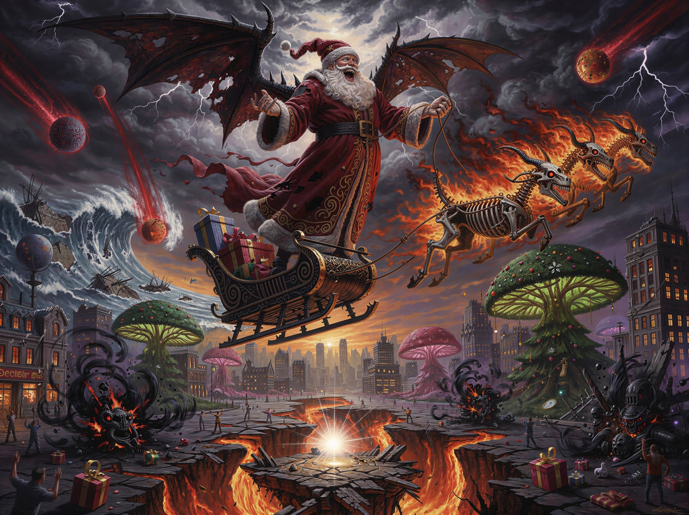 Demonic Santa Claus in a Dark Horror Holiday Scene