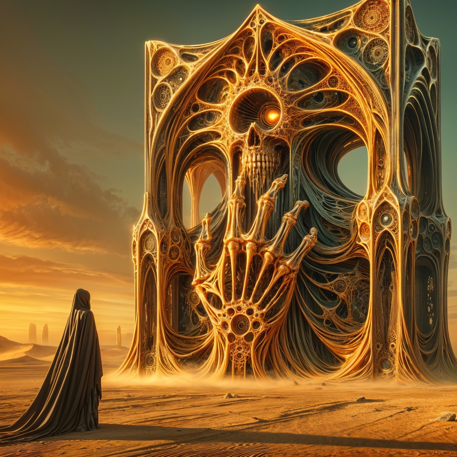 Surreal Desert Landscape with Intricate Structure