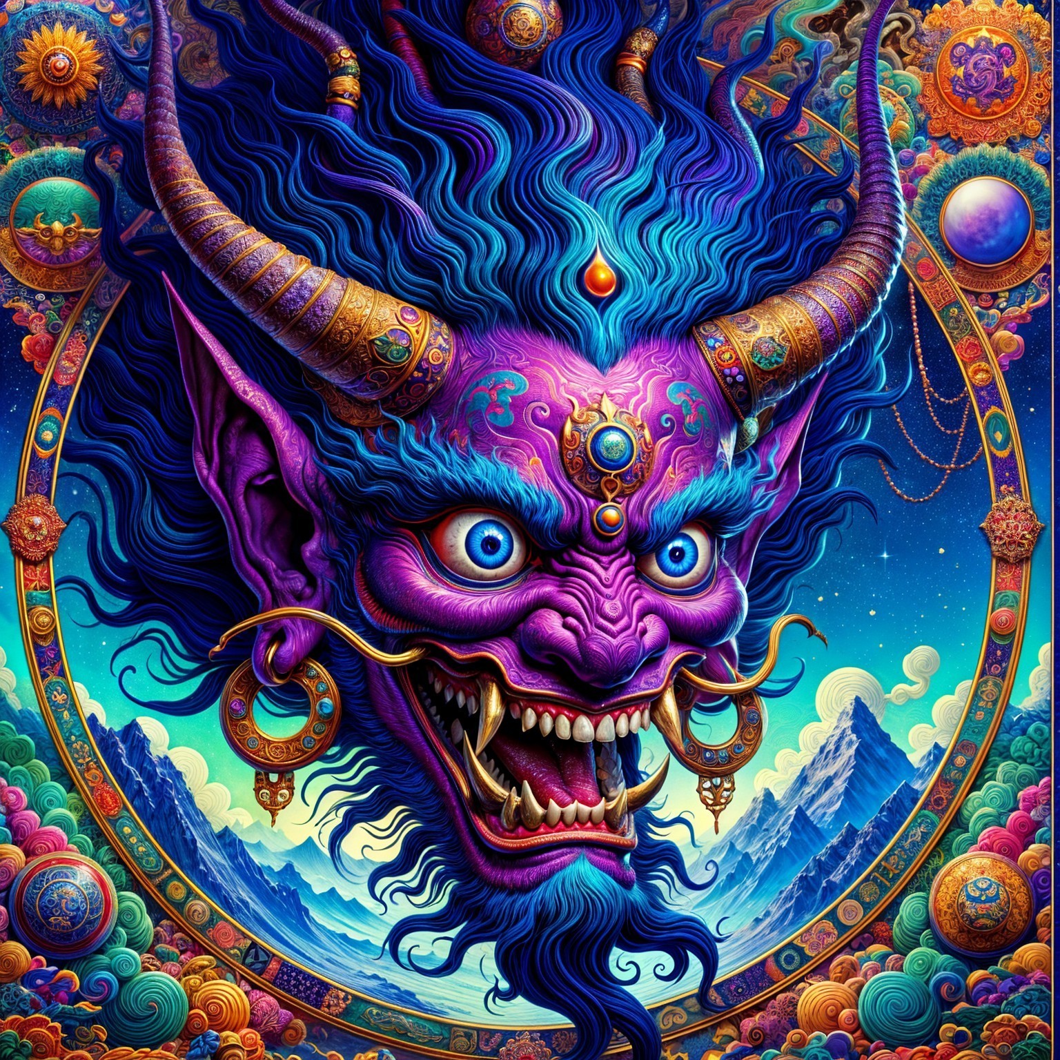 Mythical Creature with Vibrant Colors and Cosmic Background