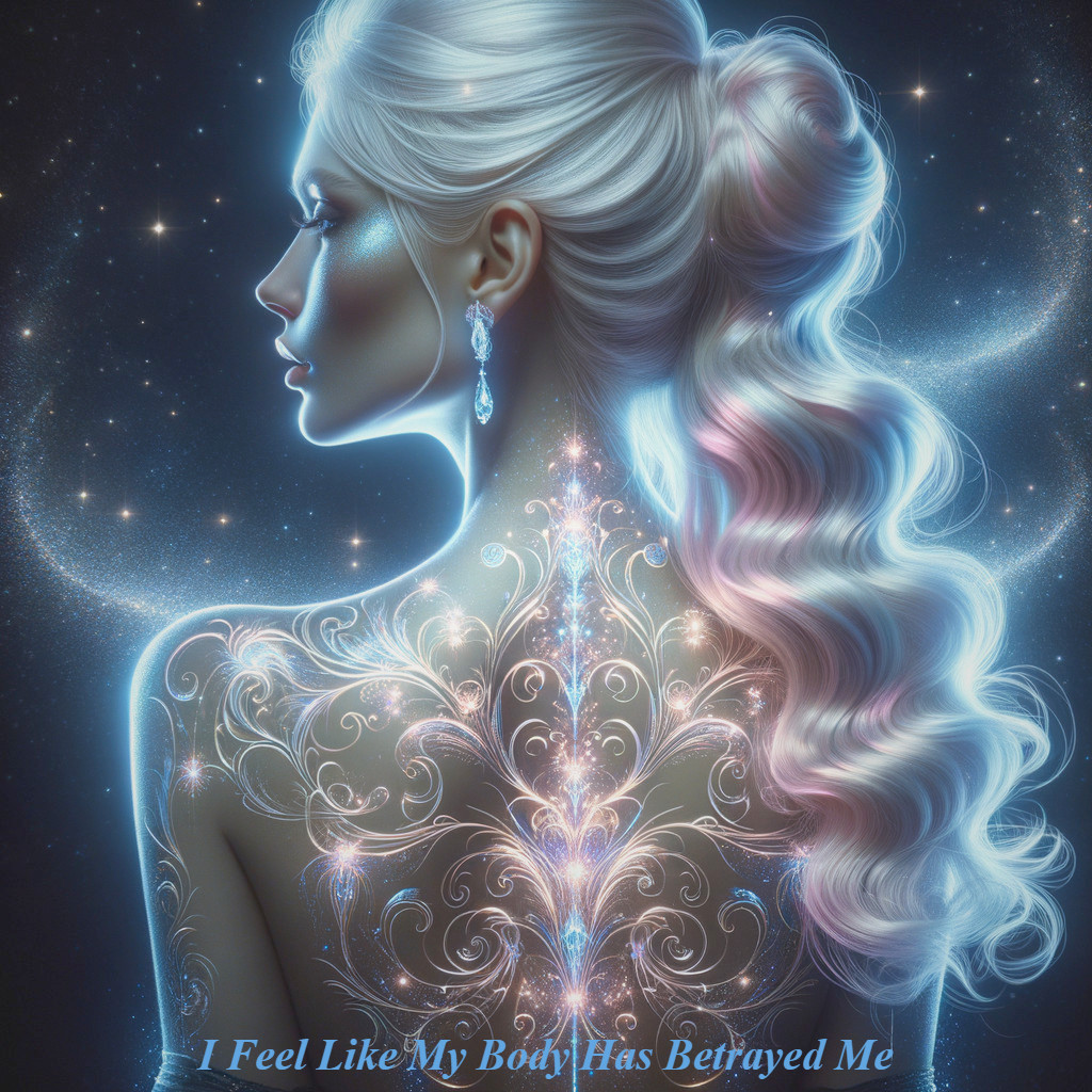 Ethereal Figure with Intricate Patterns and Melancholy Expression