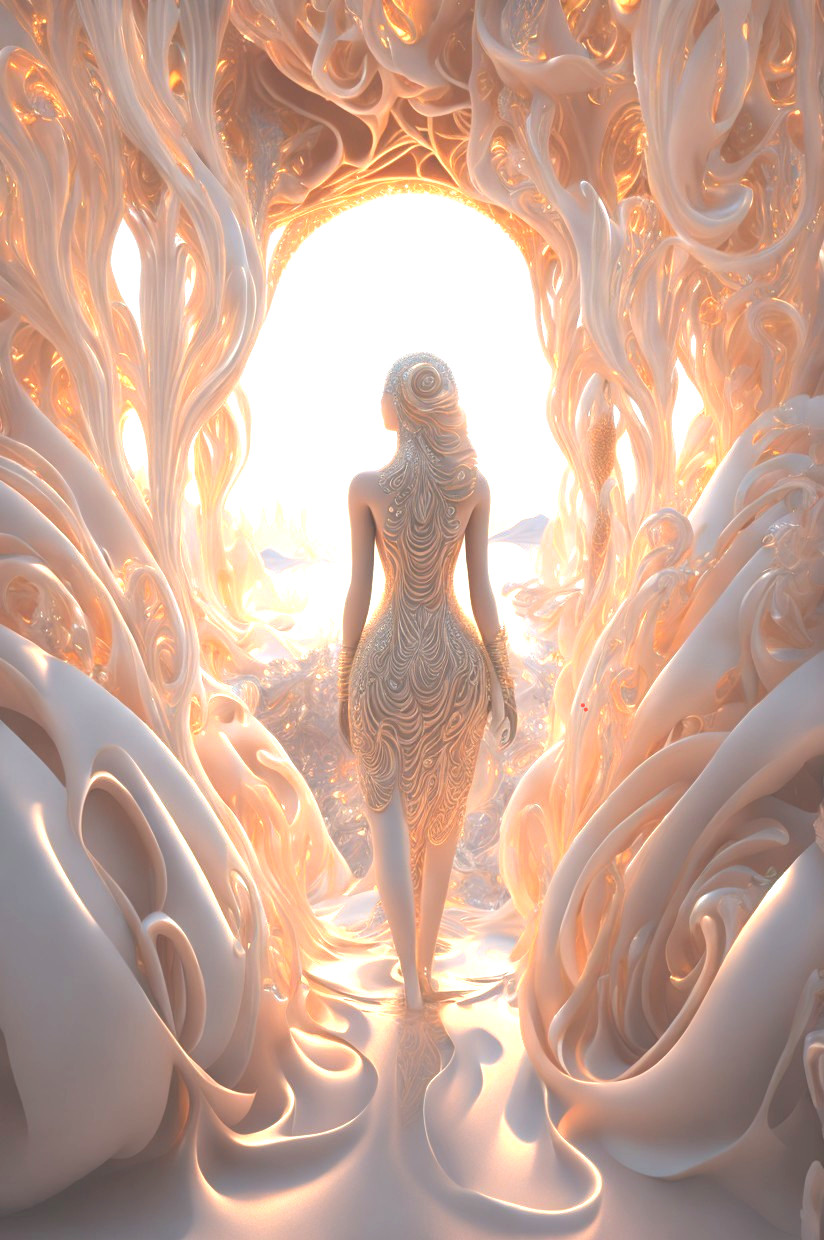 Surreal Scene of a Figure in an Ethereal Archway