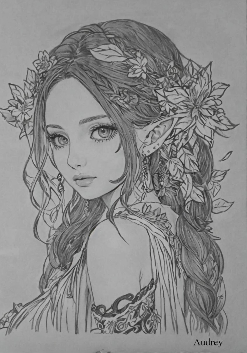 Detailed Illustration of an Ethereal Young Woman