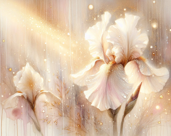 Watercolor Painting of White Irises with Dreamy Background