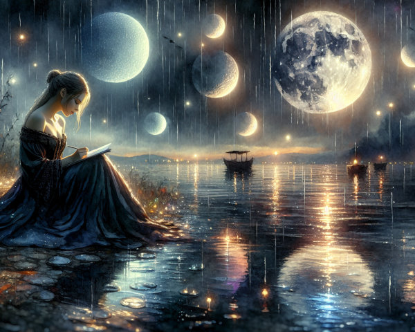 Serene Night Scene by Tranquil Water's Edge