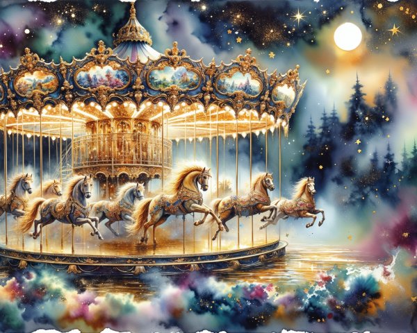 Illuminated Carousel Under a Dreamy Night Sky