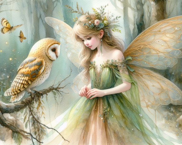 Fairy with Shimmering Wings in a Mystical Forest