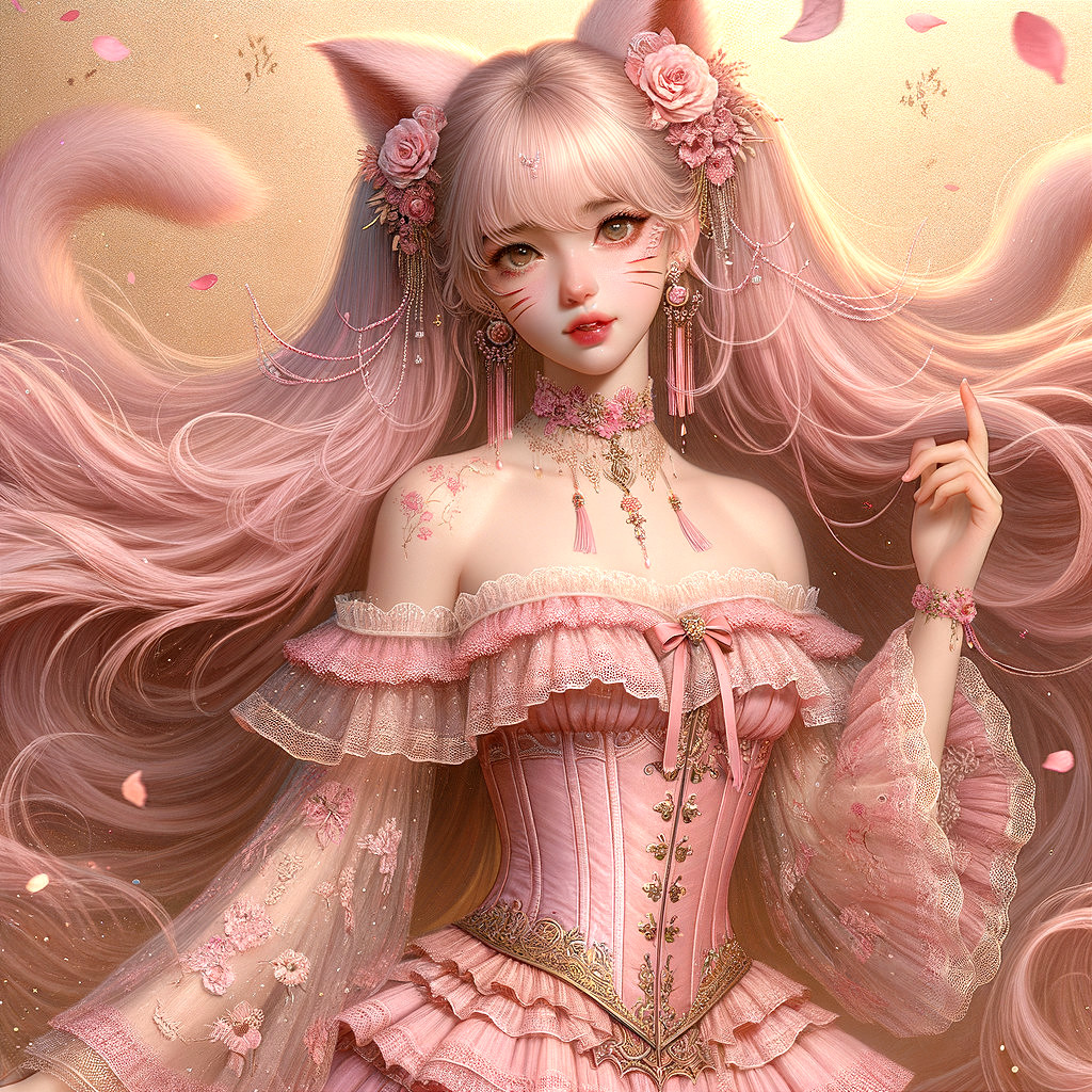 Fantastical Figure with Pink Hair and Floral Dress