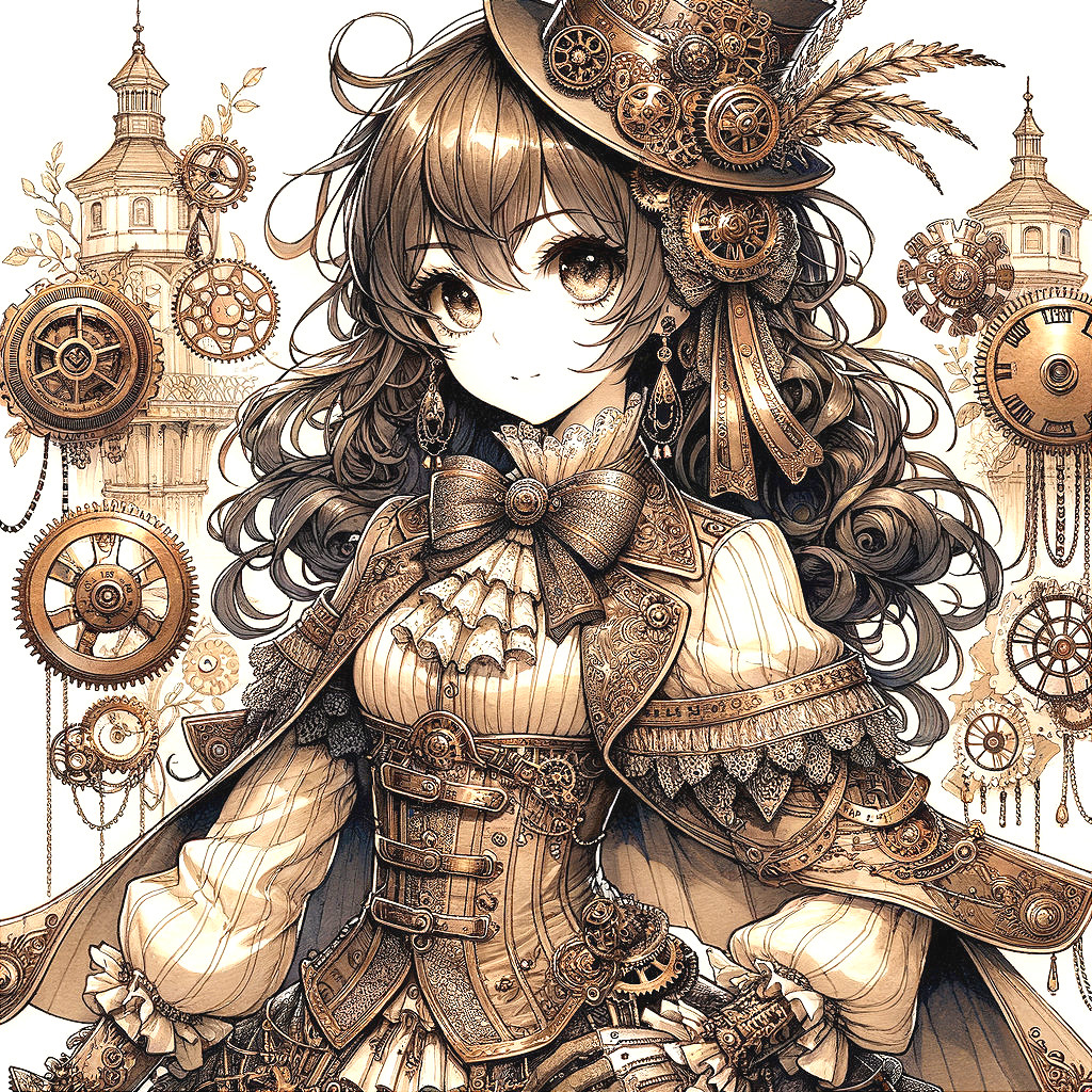 Steampunk Character with Lace Outfit and Clockwork Background