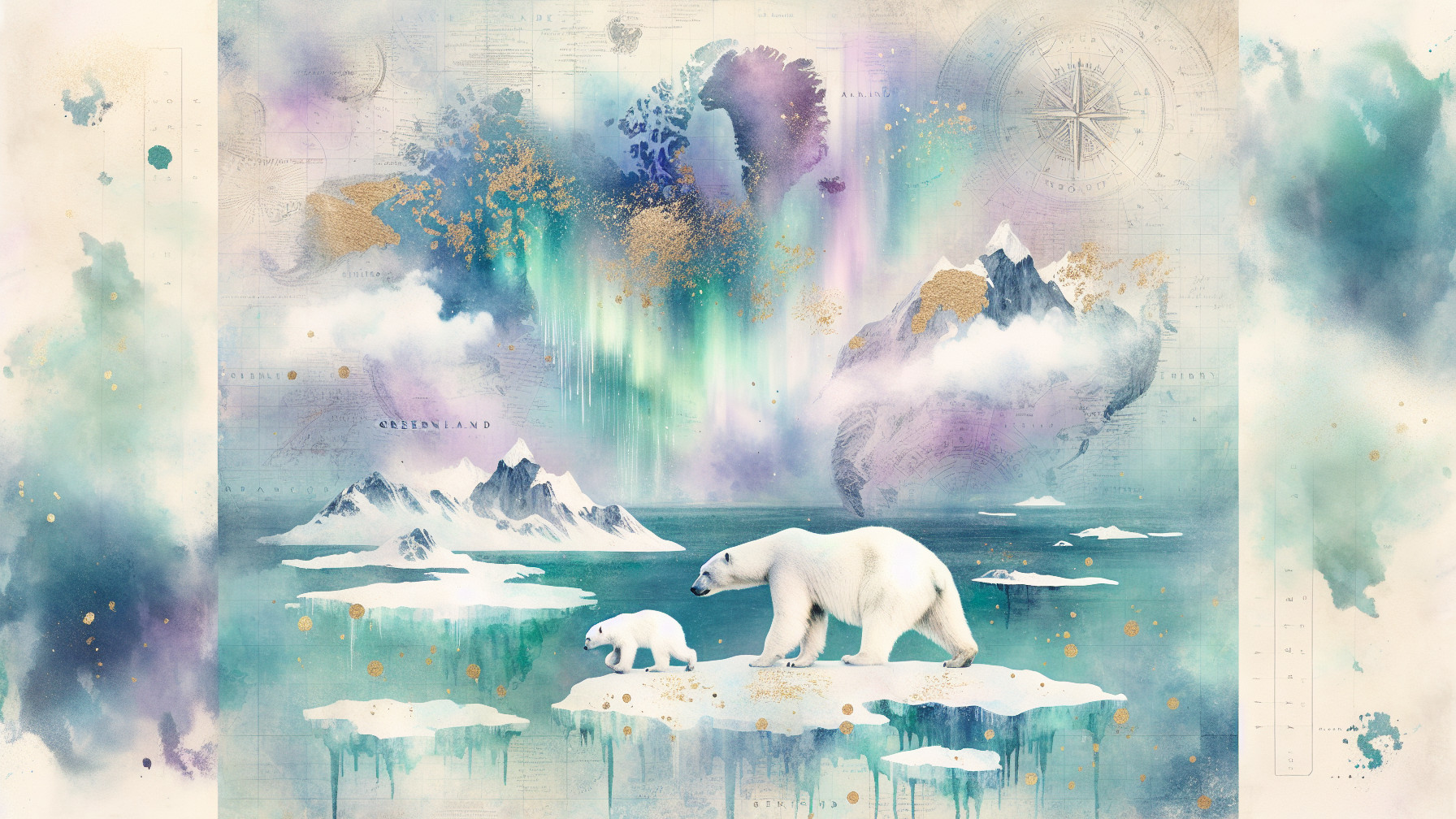 Polar Bear and Cub on Ethereal Ice Floe Landscape