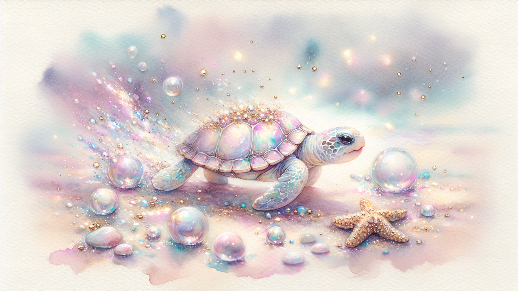 Whimsical Underwater Scene with Turtle and Bubbles