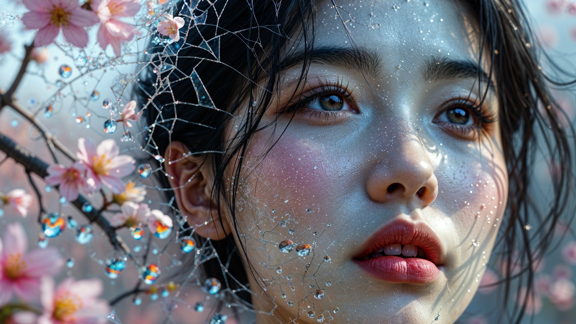 Young Woman Portrait Framed by Cherry Blossoms