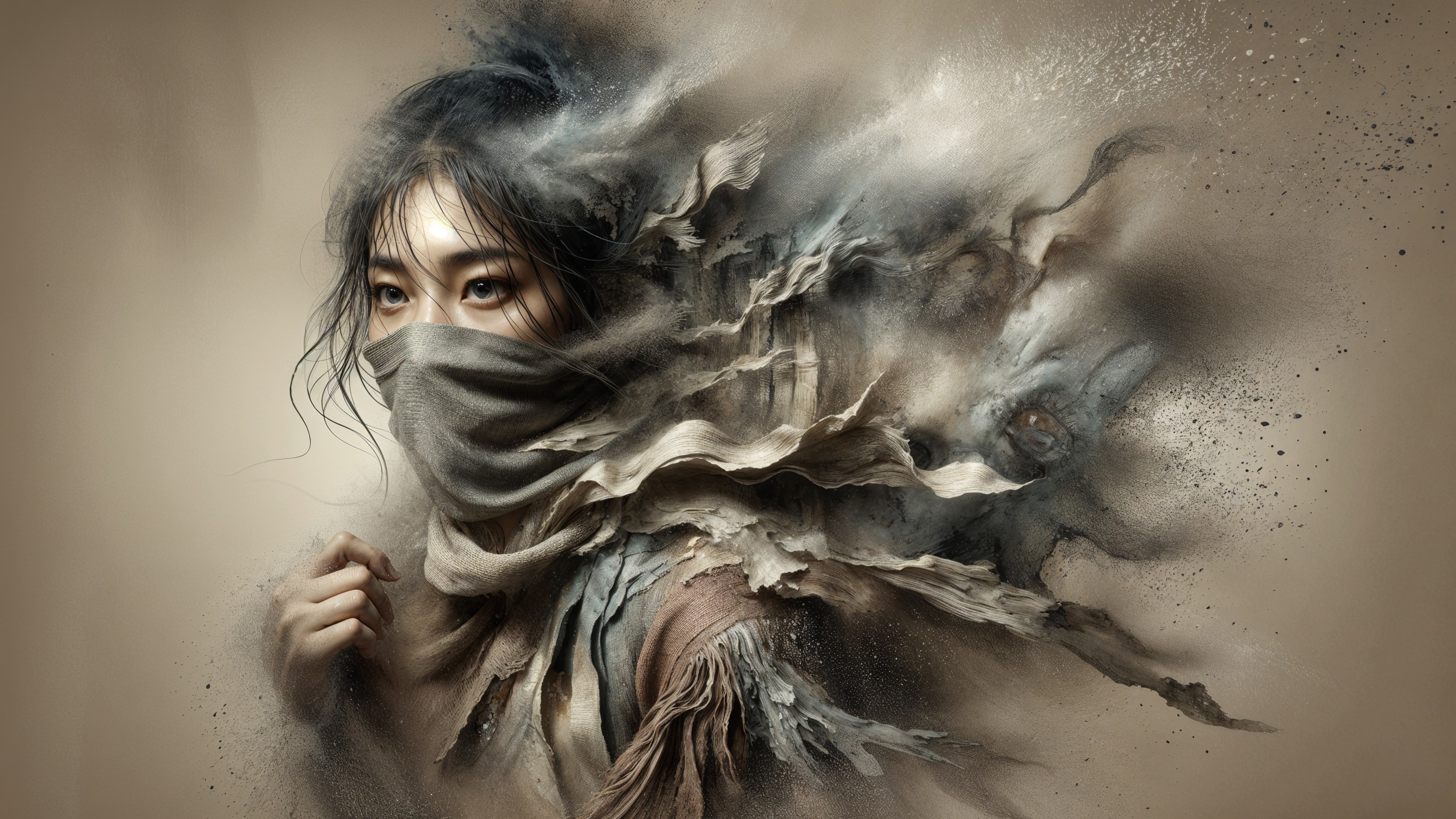 Portrait of a Woman with Scarf in Dreamlike Setting