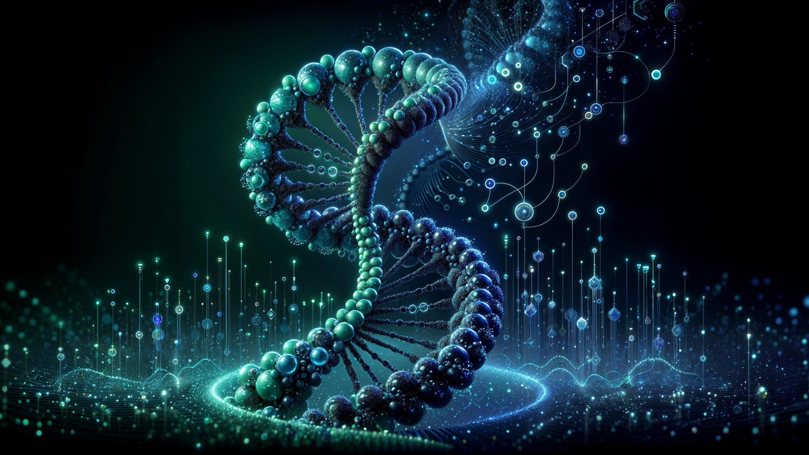 Futuristic DNA Helix with Luminous Molecular Design