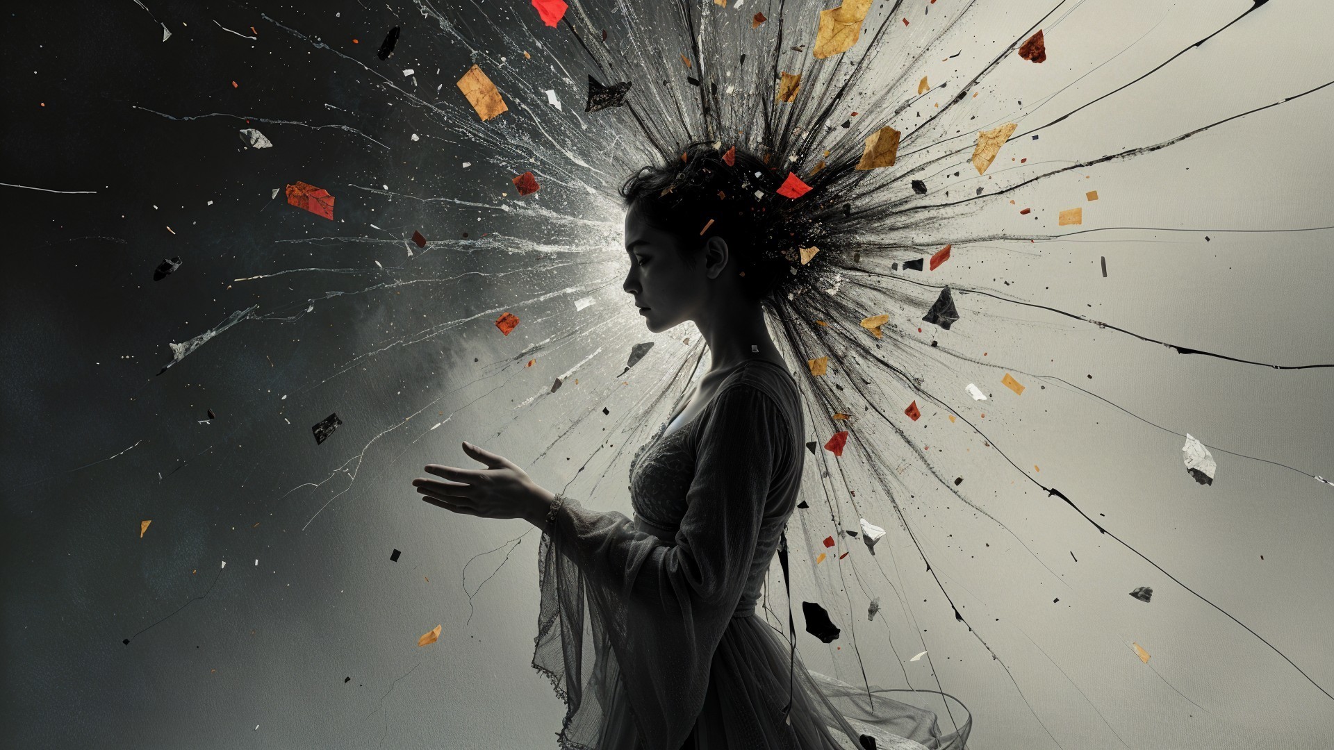 Silhouette of a woman with colorful explosion backdrop