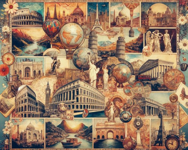 Vibrant Collage of Iconic Landmarks and Motifs