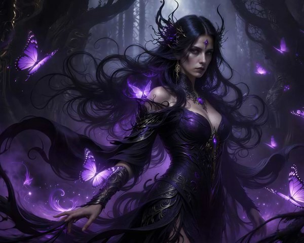 Digital painting of a pale-skinned woman with butterflies