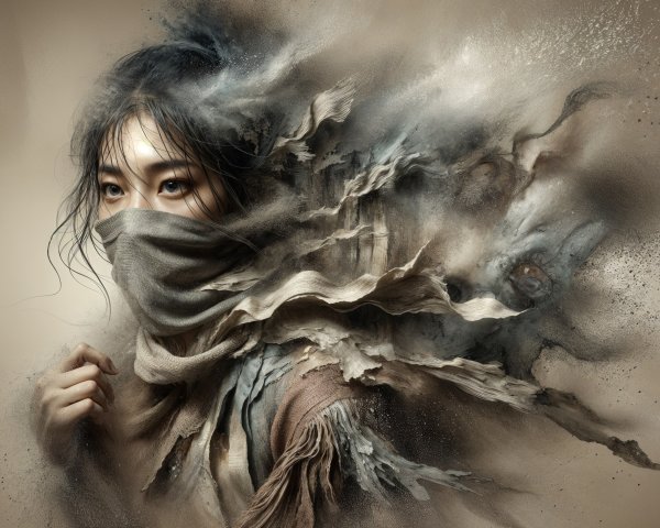 Portrait of a Woman with Scarf in Dreamlike Setting