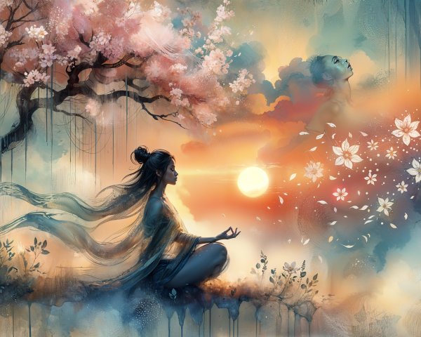 Meditation Beneath a Blooming Cherry Blossom Tree