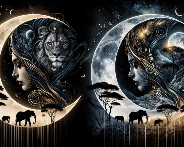 Intertwined Crescent Moons with Nature and Symbolism