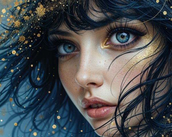 Close-up Portrait of a Young Woman with Blue Eyes