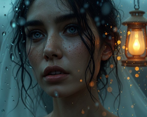Close-Up Portrait of a Bride in Rainy Atmosphere