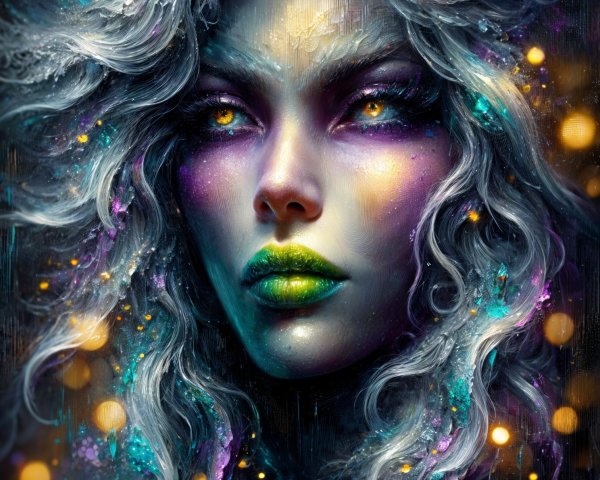 Fantasy Portrait of a Woman with Silver Hair and Orbs