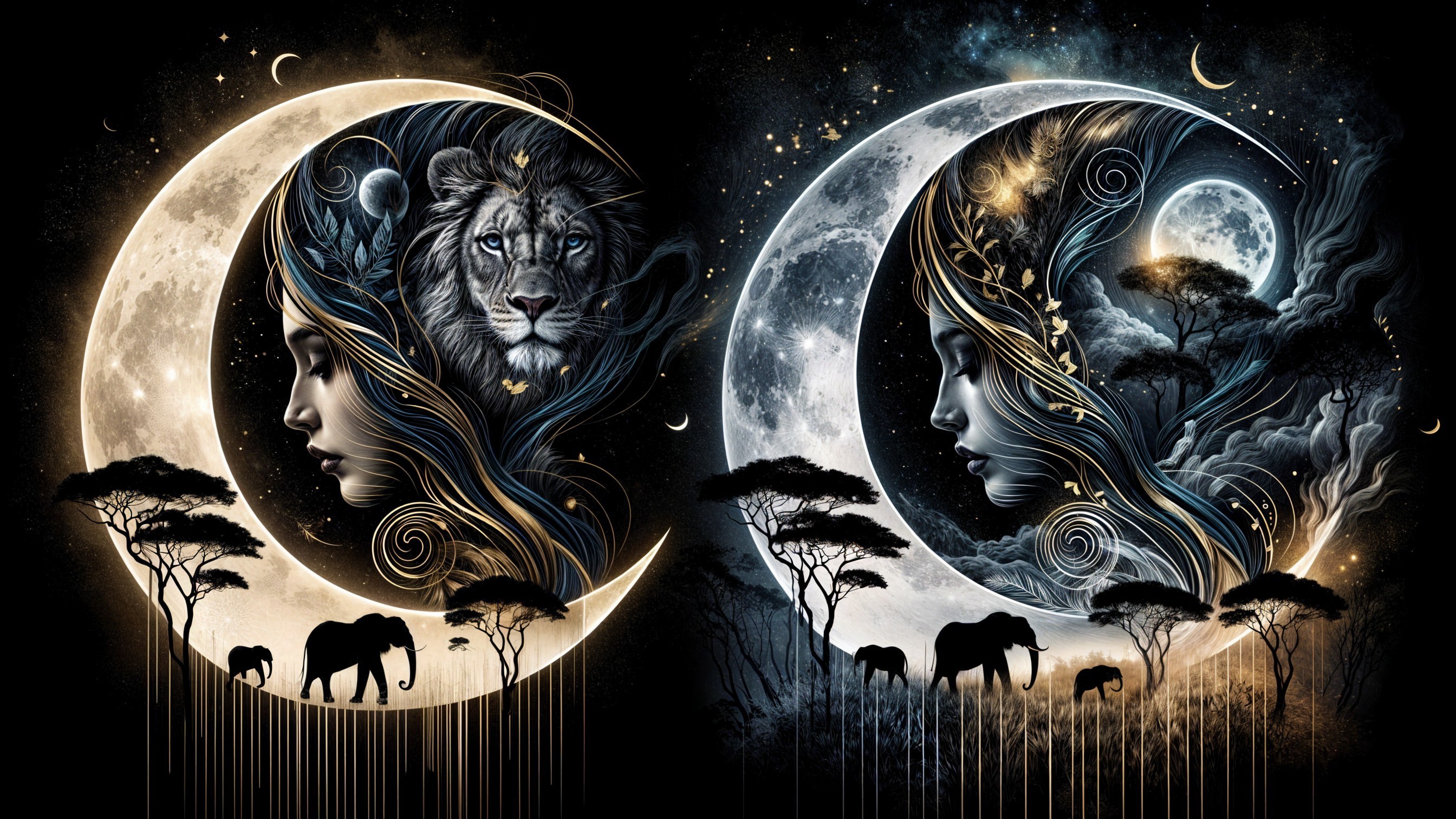 Intertwined Crescent Moons with Nature and Symbolism