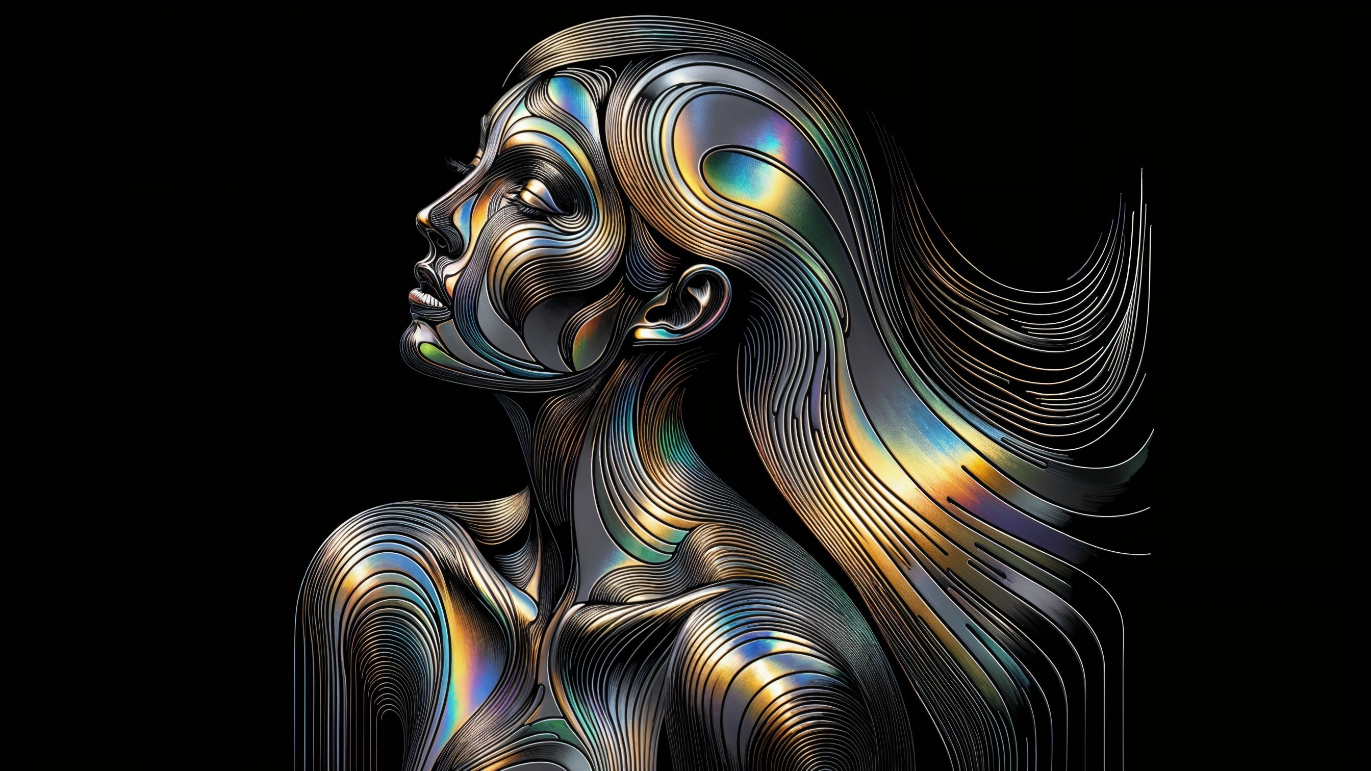 Abstract Representation of a Woman with Iridescent Colors
