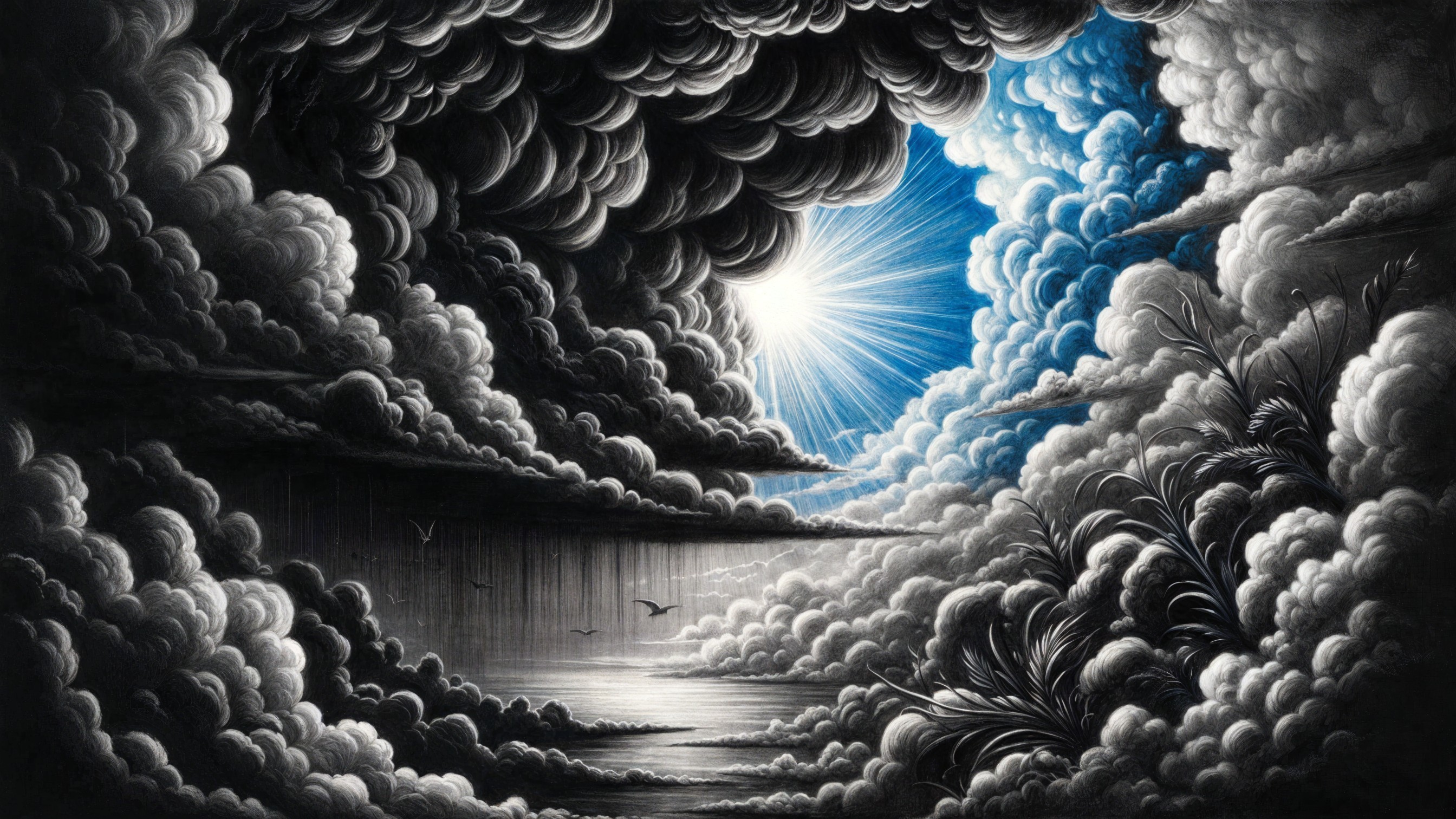Dramatic Seascape with Clouds and Sunlight Rays