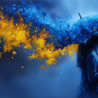 Serene Figure with Blue Hair and Floral Crown