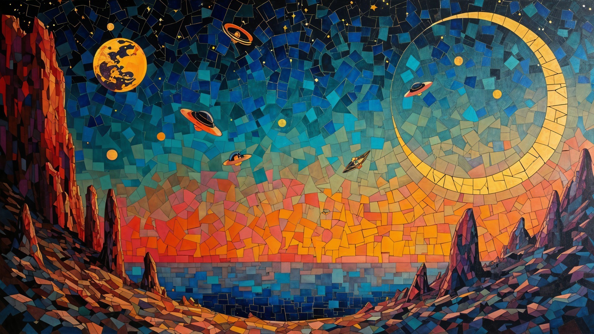 Vibrant Mosaic of a Surreal Cosmic Landscape
