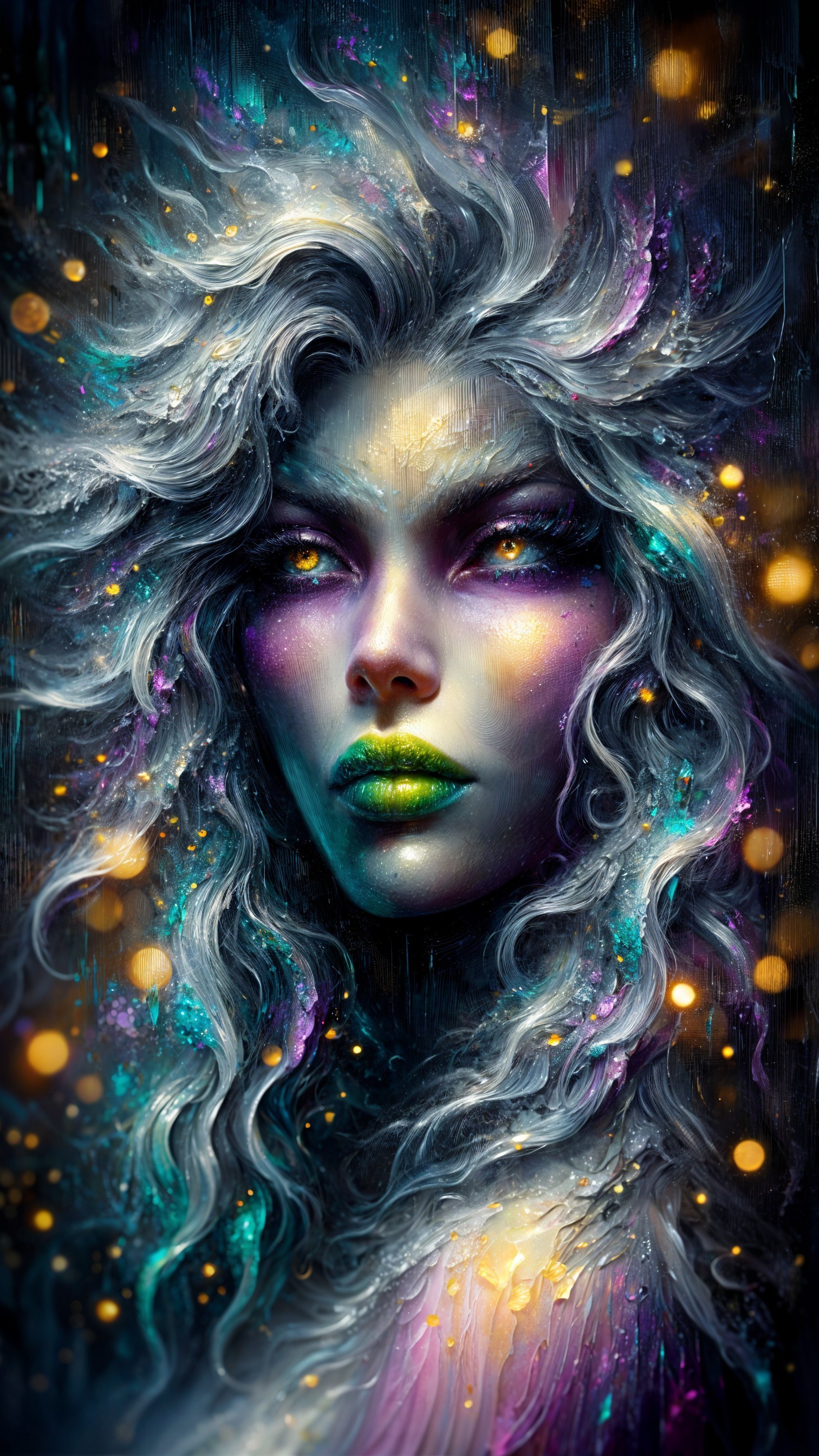Fantasy Portrait of a Woman with Silver Hair and Orbs