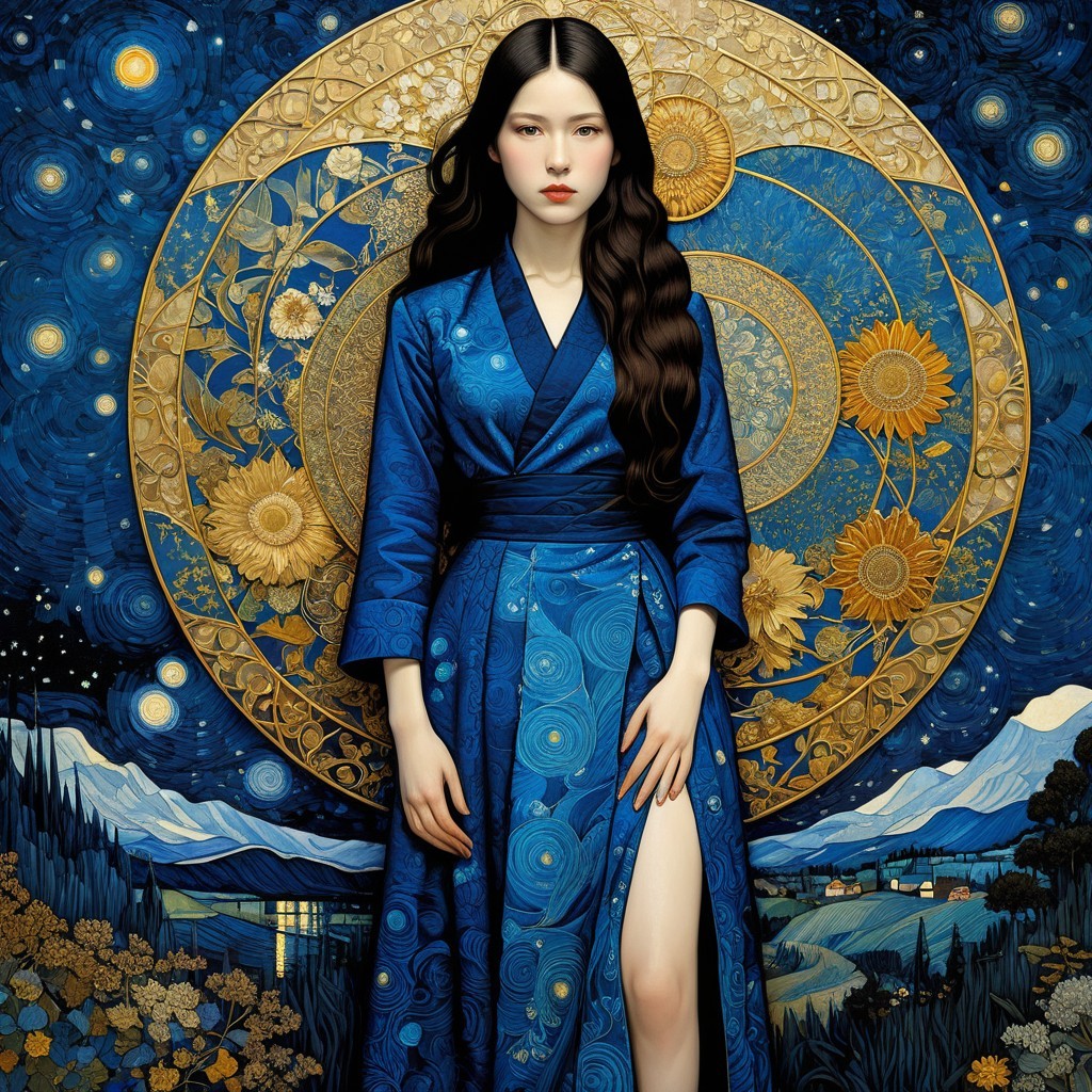 Young Woman in Blue Garment with Detailed Background