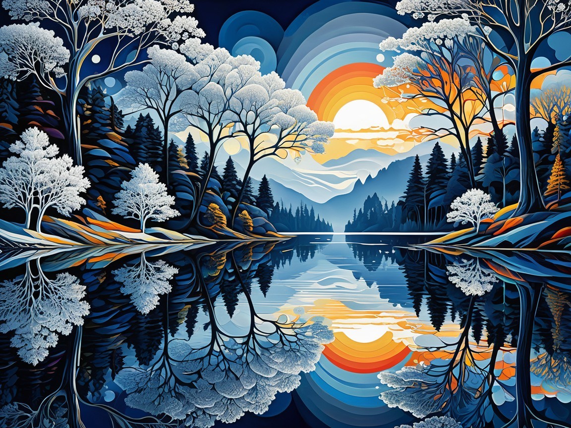 Vibrant Landscape with Lake and Sunset Reflection