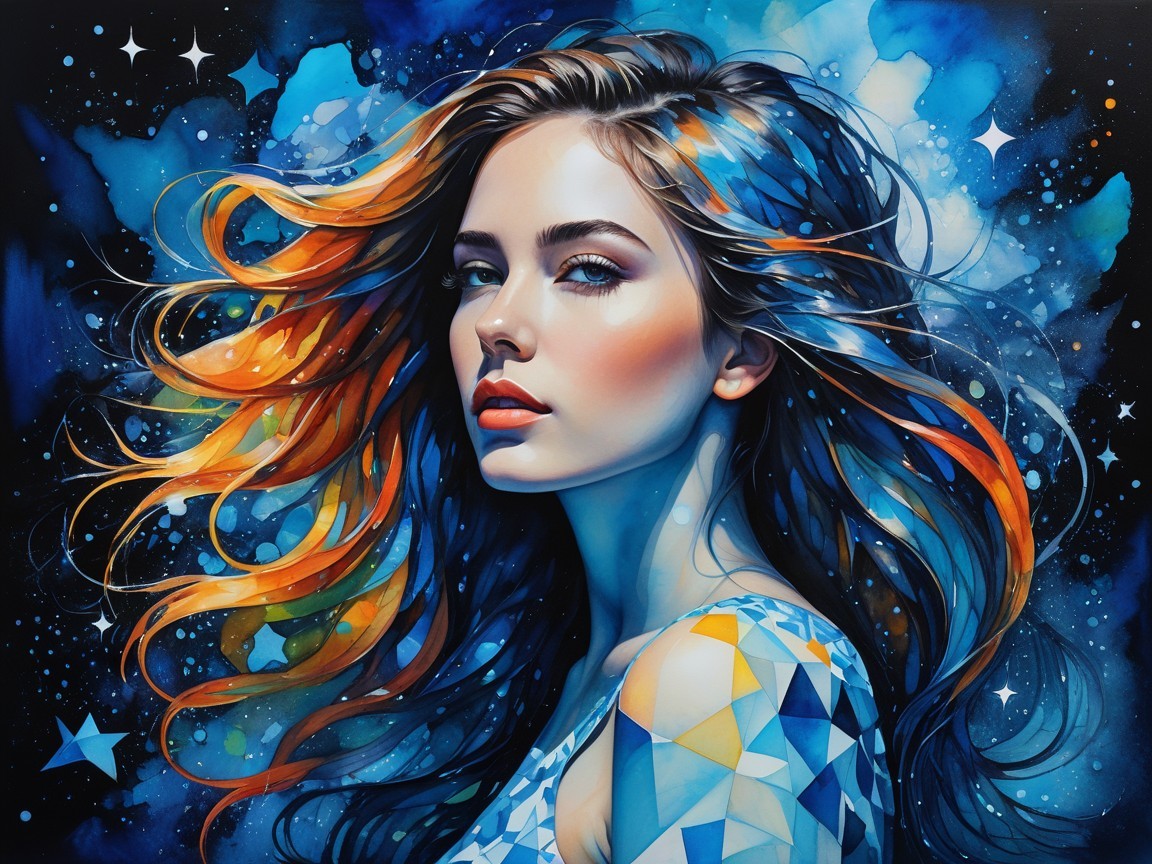 Portrait of a Young Woman with Cosmic Background