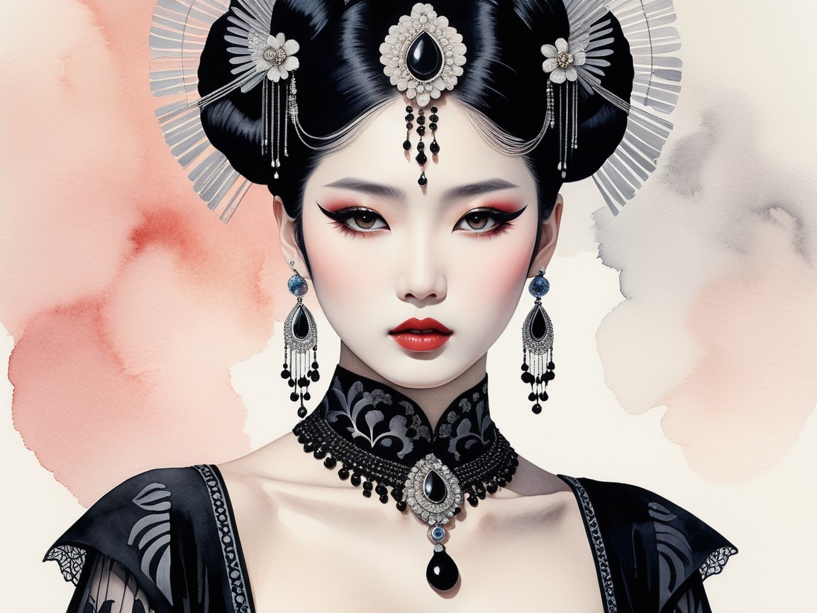 Elegant Portrait of a Woman with Dramatic Makeup