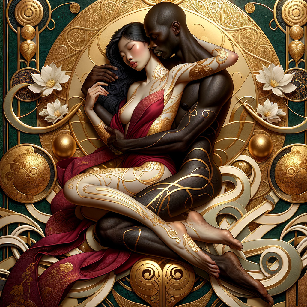 Intertwined Couple in Elegant Embrace with Floral Elements