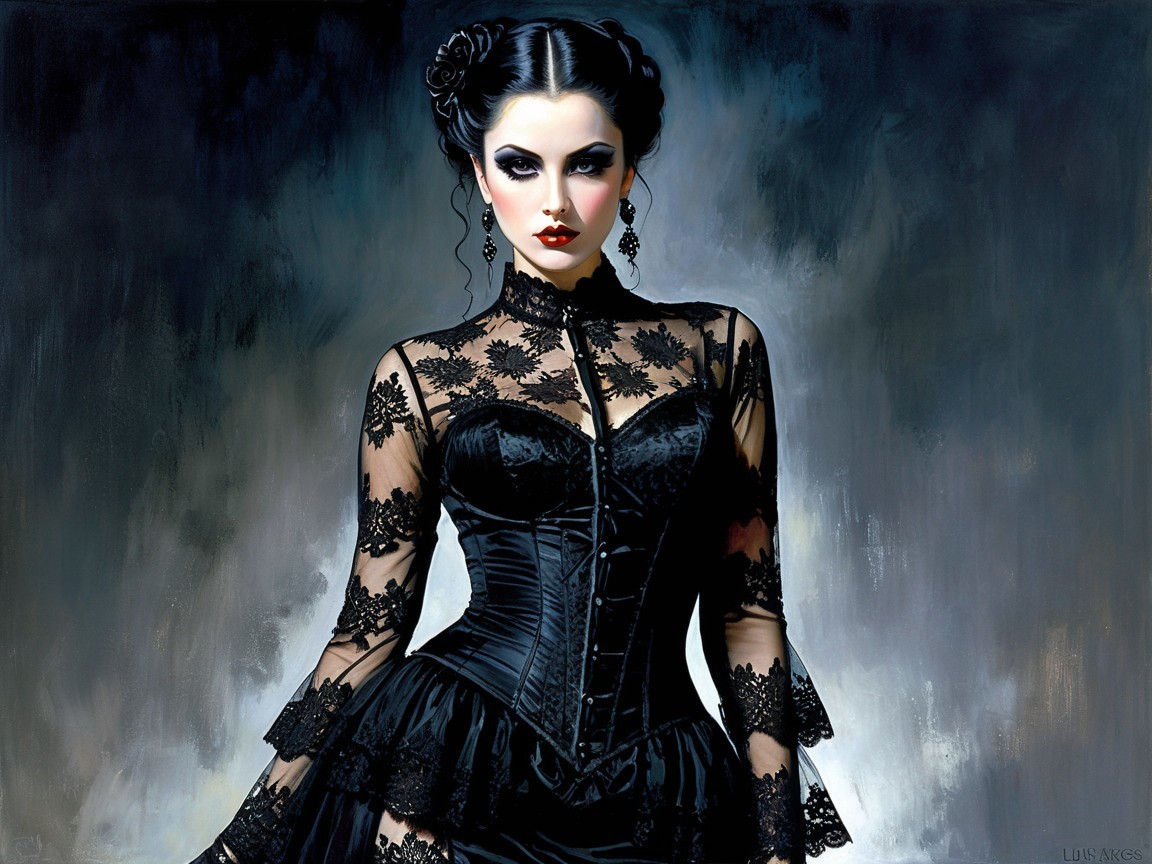 Elegant Black Corset in Dramatic Gothic Setting